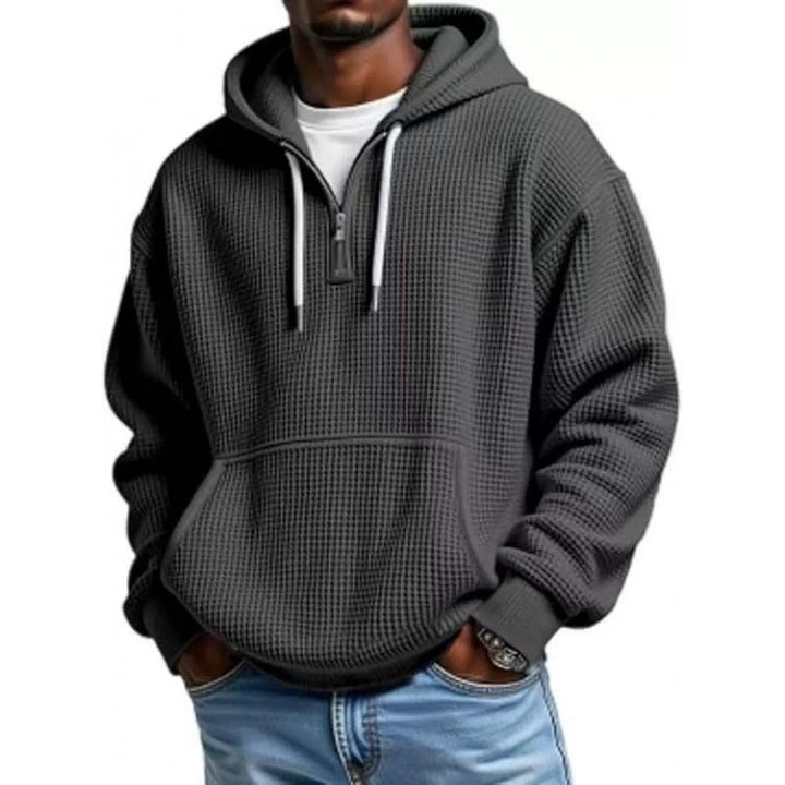 Men's waffle texture hoodie with half zipper and kangaroo pocket Mune Fashion
