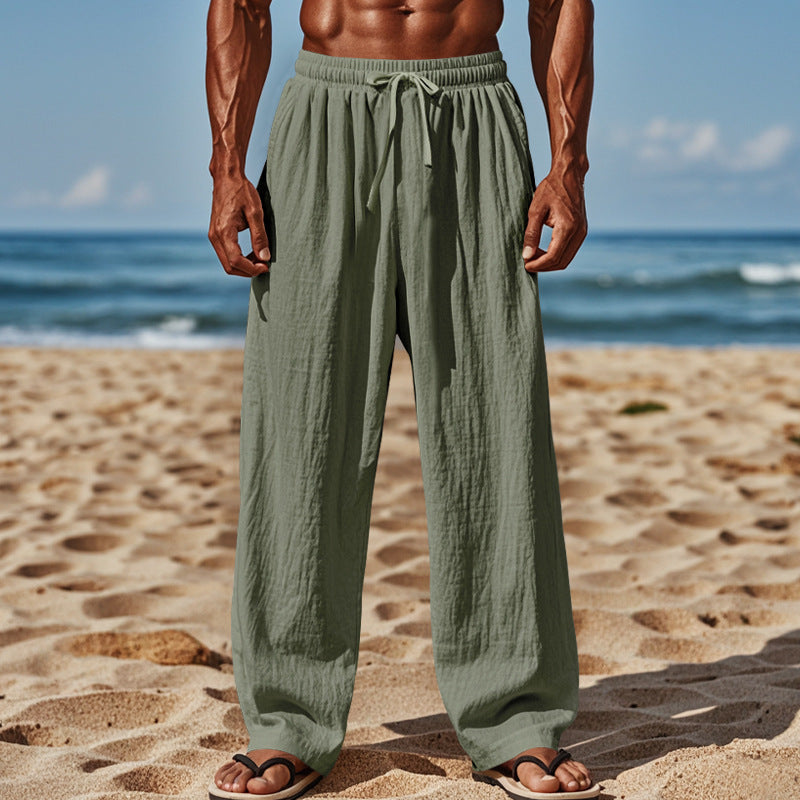 Men's lightweight linen pants with a loose fit, elastic waistband and drawstring Mune Fashion