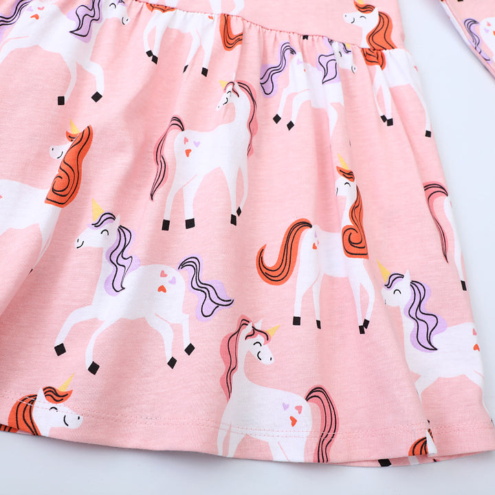 Girls Long Sleeve Dress with Cheerful Unicorn Design Mune Fashion
