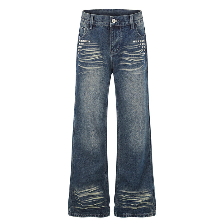 Women Wide High-Waist Distressed Jeans in Palazzo Style with Studded Detailing Mune Fashion