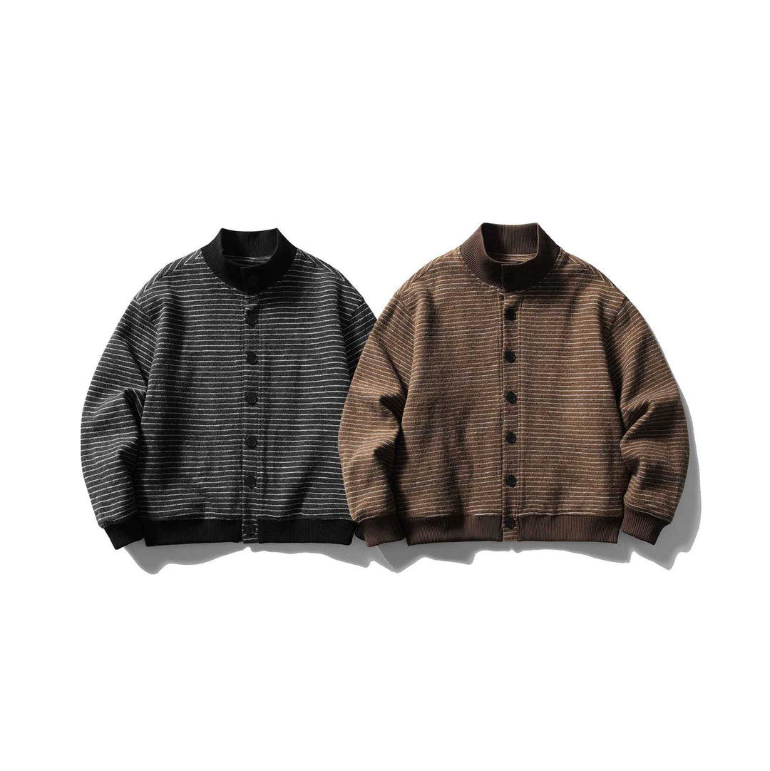 Men's Striped Blouson in Boxy Cut with Ribbed Collar and Button Front Mune Fashion