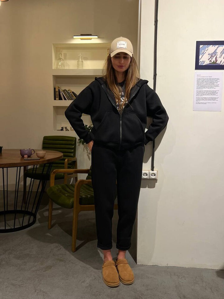 Women's casual fleece two-piece with oversized hoodie and tapered jogger pants Mune Fashion