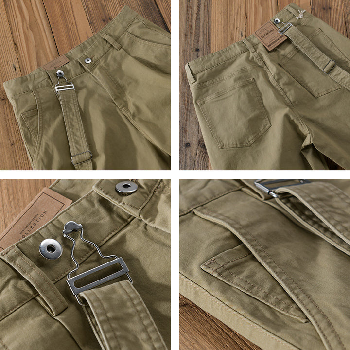 Men's Tapered Chino Pants with Removable Belt, High Waist and Cuffed Hem Mune Fashion