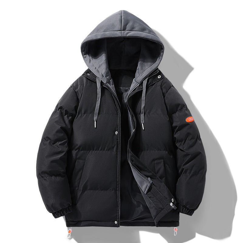Men's padded puffer jacket with contrasting hood, windproof outer shell, and drawstring Mune Fashion