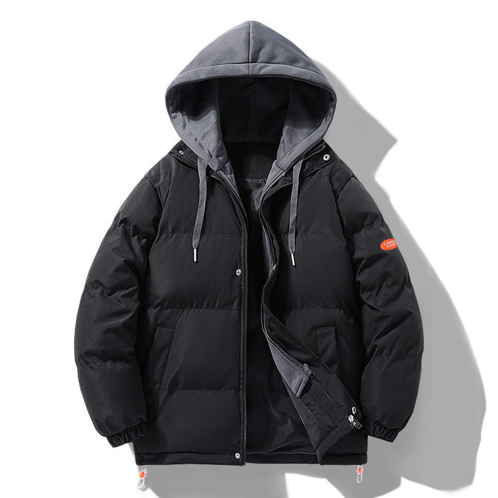 Men's padded puffer jacket with contrasting hood, windproof outer shell, and drawstring Mune Fashion