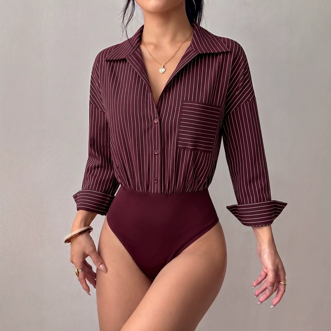 Women's shirt-body with tailored fit, Kent collar and fine stripe pattern Mune Fashion
