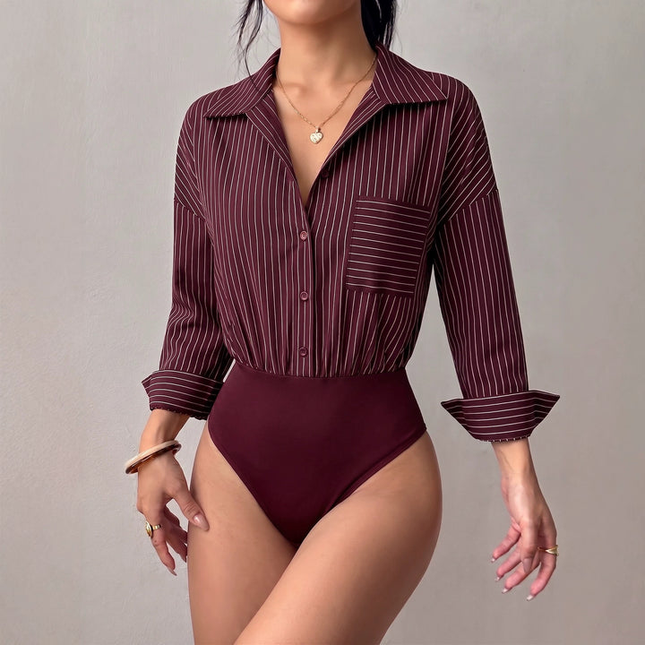Women's shirt-body with tailored fit, Kent collar and fine stripe pattern Mune Fashion