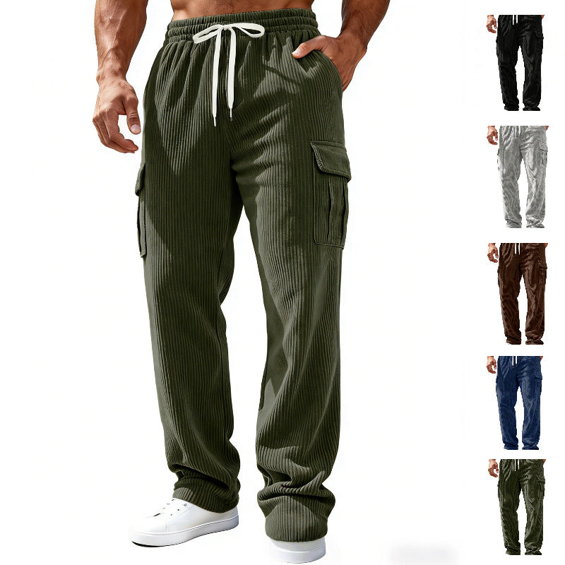 Men Ribbed Cargo Sweatpants with Drawstring and Elastic Waistband Mune Fashion