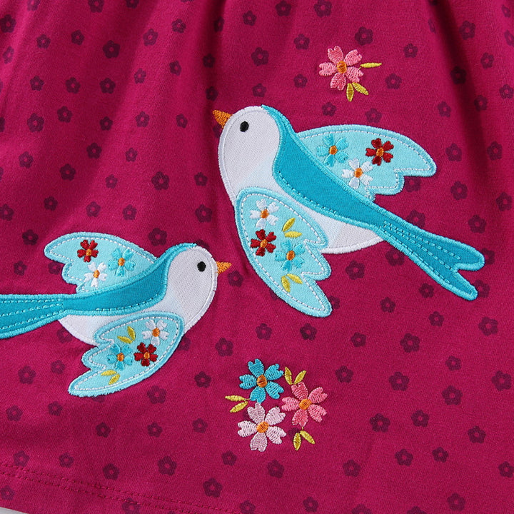Girls cotton dress with cute bird and flower embroidery Mune Fashion