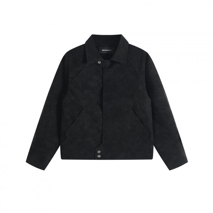 Unisex short jacket in minimalist suede look with concealed front placket and shirt collar Mune Fashion