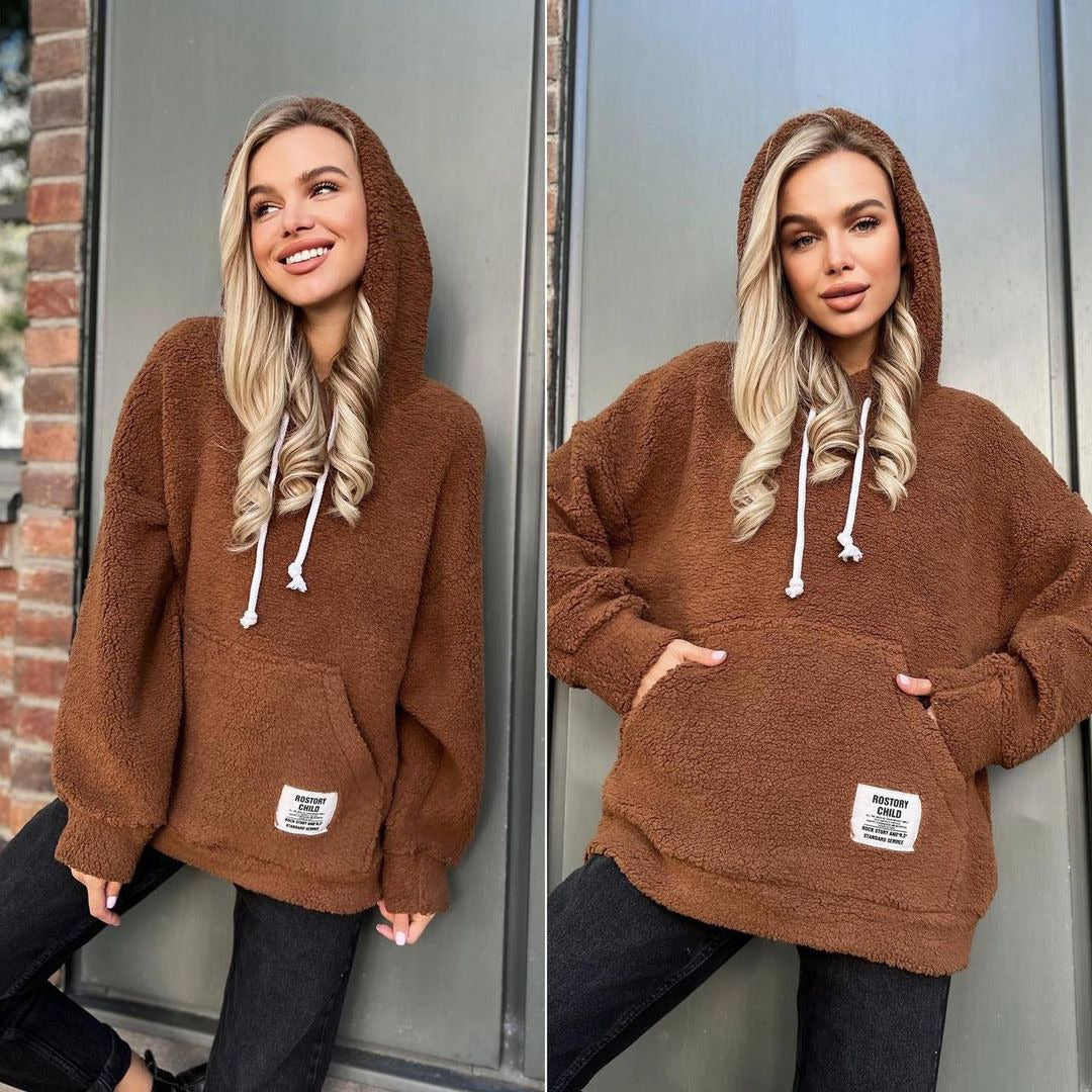 Women's Cozy Teddy Hoodie with Hood, Kangaroo Pocket and Oversized Cut Mune Fashion