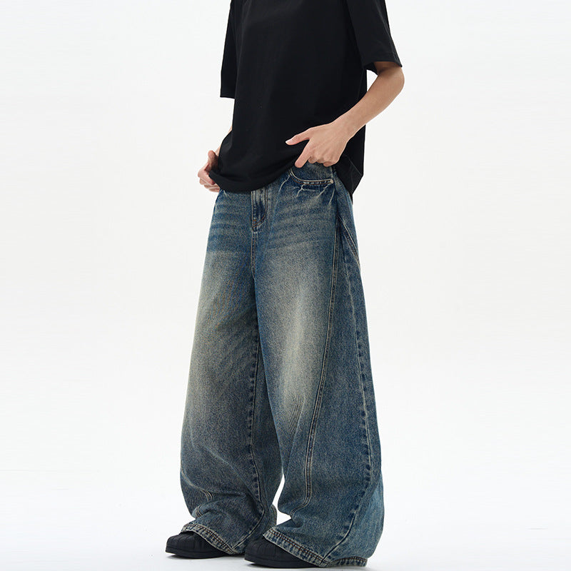 Unisex extra wide denim pants in sculpted baggy cut with low crotch Mune Fashion