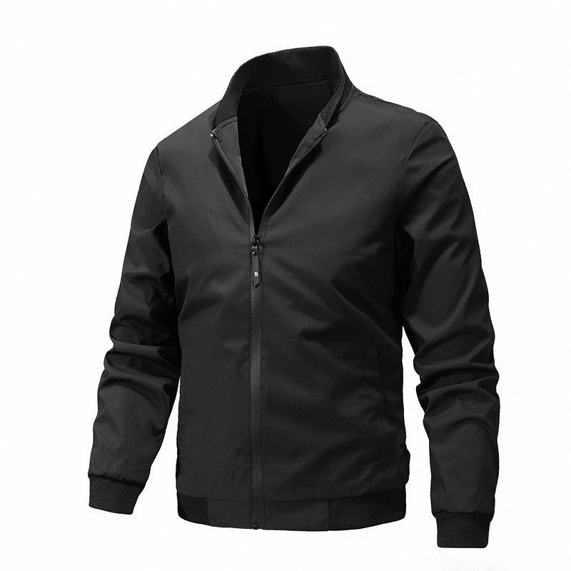 Men's Lightweight Windproof Bomber Jacket with Stand Collar and Ribbed Cuffs Mune Fashion