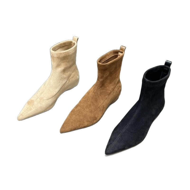 Women’s pointed toe sock ankle boots in suede look with a snug shaft Mune Fashion