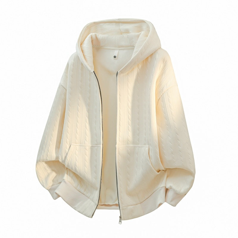 Women's Oversize Knit Hoodie with Cable Pattern, Zipper & Kangaroo Pockets Mune Fashion