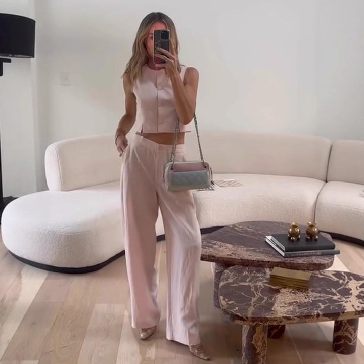 Women High-waisted wide summer pants with crease and side pockets Mune Fashion