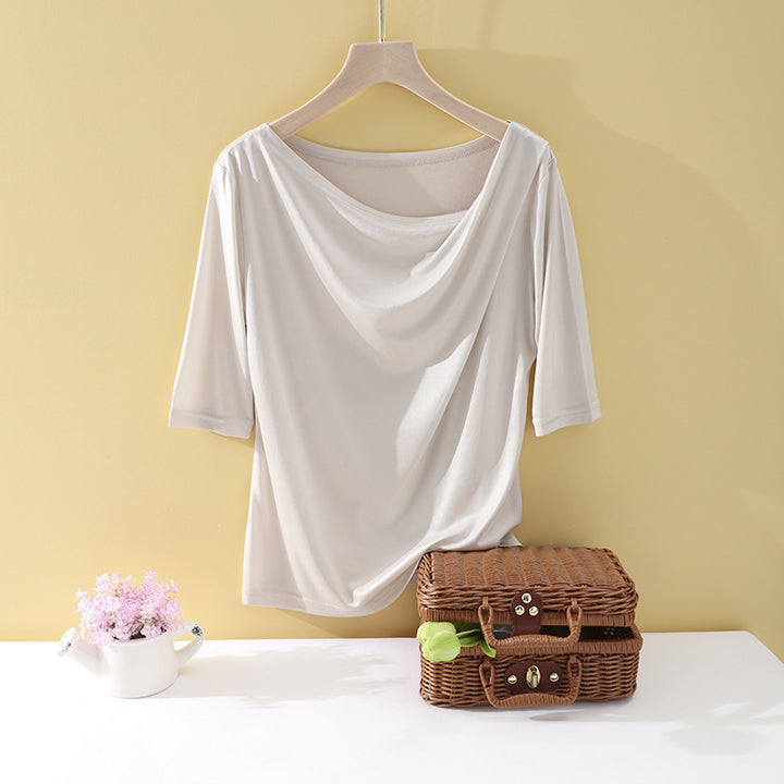 Women's Oversize Draped Shirt with Waterfall Collar & Lightweight Jersey Fall Mune Fashion