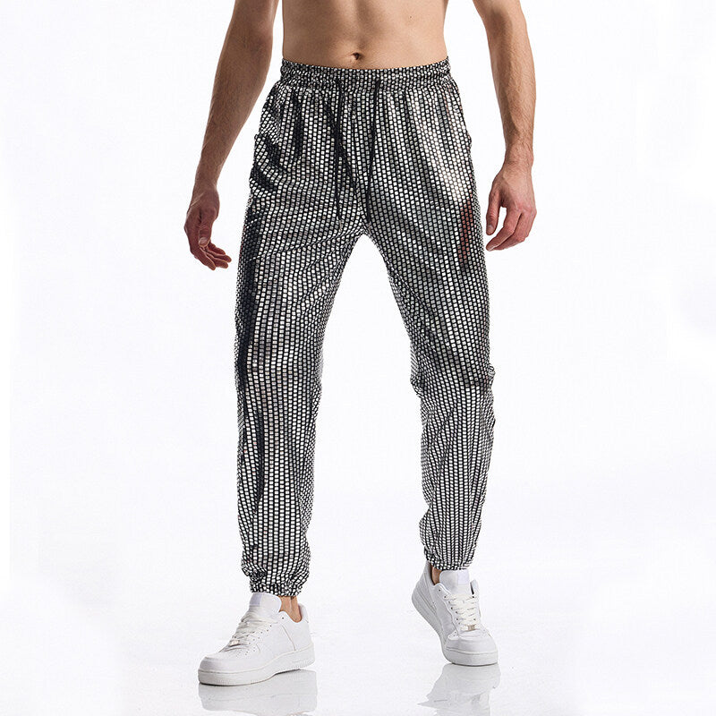 Men's Glamorous Jogging Pants with Metallic Check, Elastic Waistband and Slim Silhouette Mune Fashion