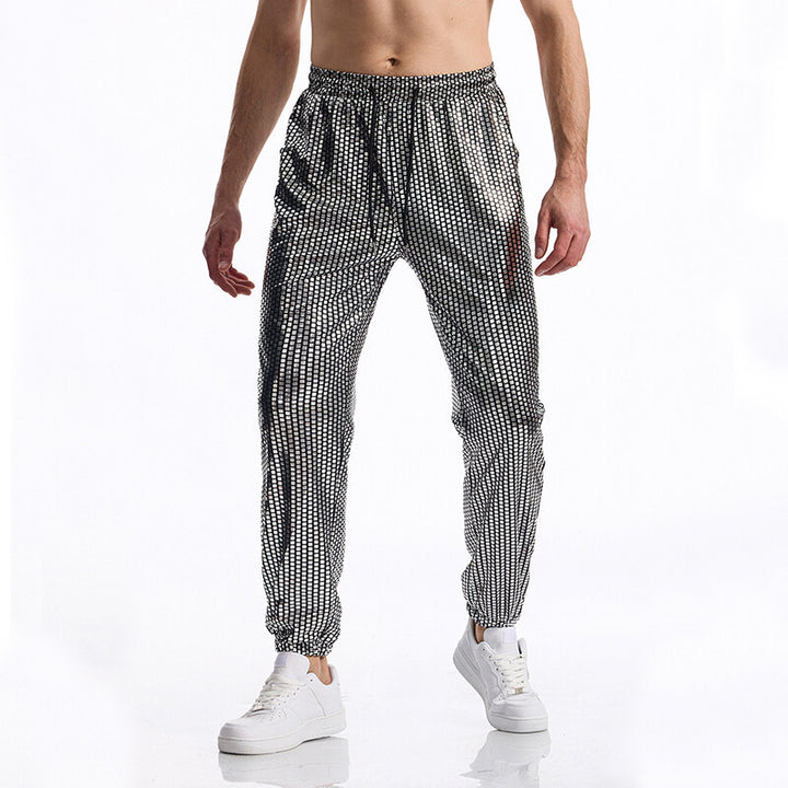 Men's Glamorous Jogging Pants with Metallic Check, Elastic Waistband and Slim Silhouette Mune Fashion