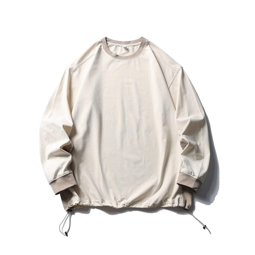 Unisex Oversize Fleece Pullover with Drawstring Hem and Contrast Collar Mune Fashion