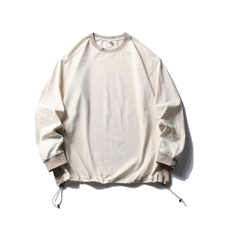 Unisex Oversize Fleece Pullover with Drawstring Hem and Contrast Collar Mune Fashion