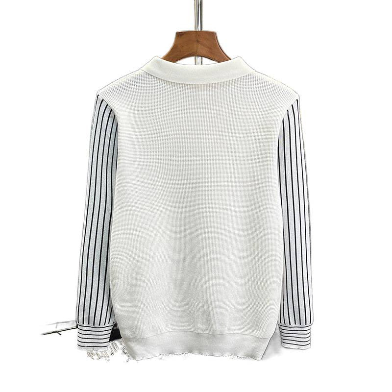 Men's knit polo shirt with contrasting striped sleeves and fine texture Mune Fashion