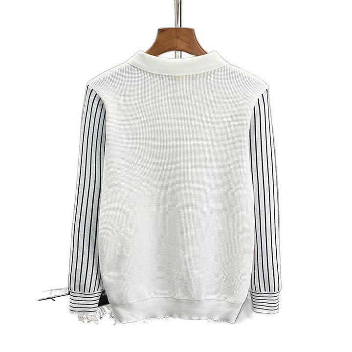 Men's knit polo shirt with contrasting striped sleeves and fine texture Mune Fashion