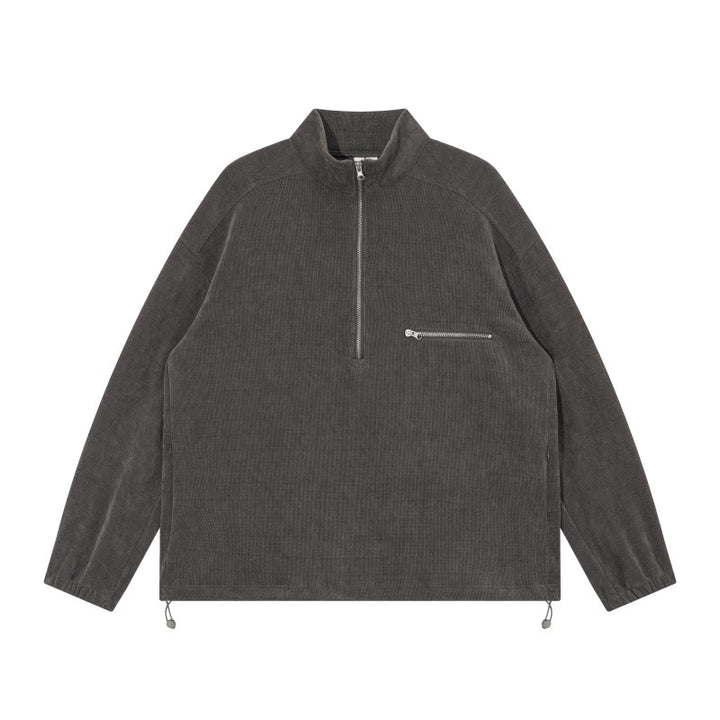 Unisex Oversize Half-zip Pullover made of cord mix with chest zip pocket and drawstring hem Mune Fashion