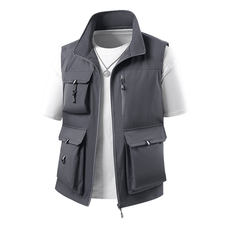 Men's multifunctional outdoor vest with multiple cargo pockets and stand-up collar Mune Fashion