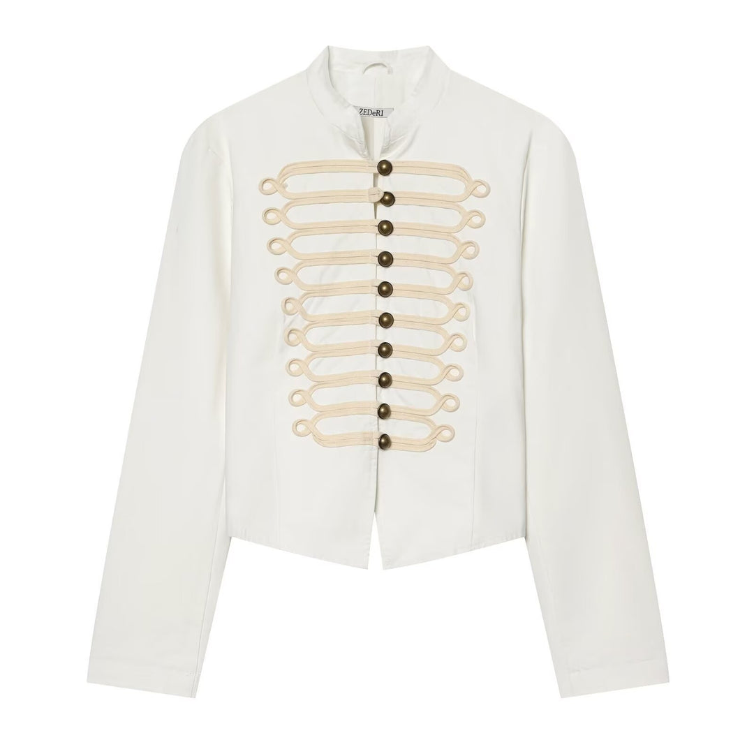 Women's Military-Inspired Short Jacket with Frog Closures and Stand-Up Collar Mune Fashion