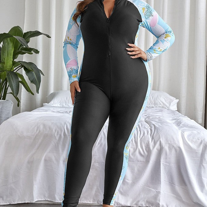 Women's Long Sleeve Swimsuit with High Collar and Zipper Mune Fashion