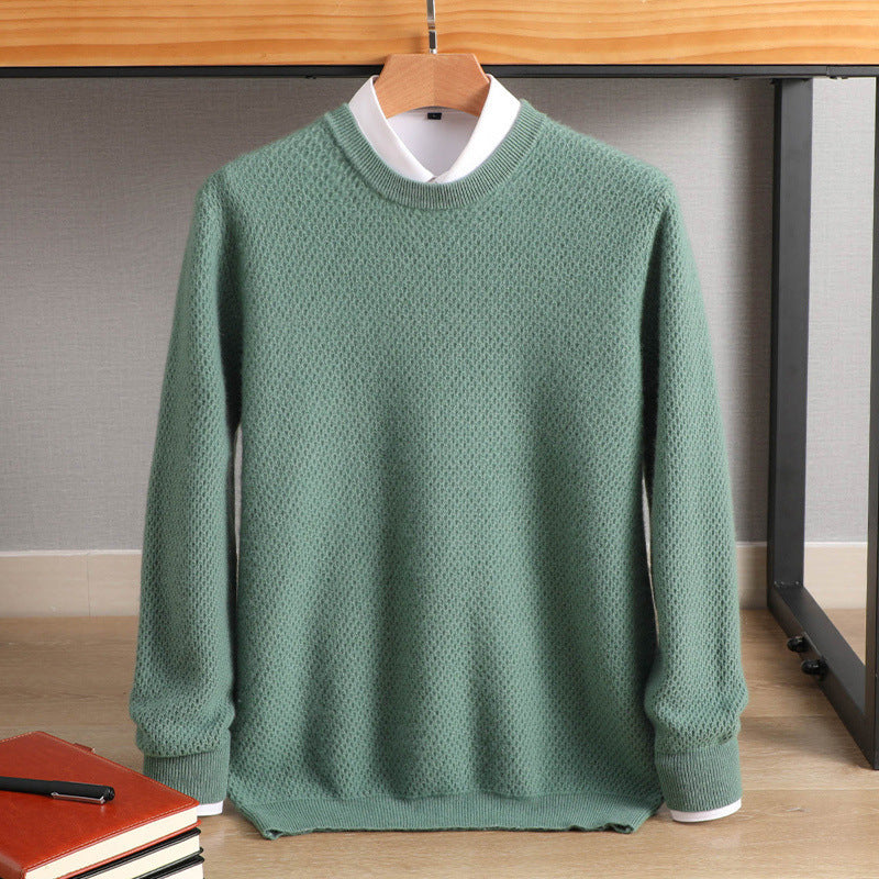 Men's classic round neck sweater made of cashmere-like wool blend with fine texture Mune Fashion
