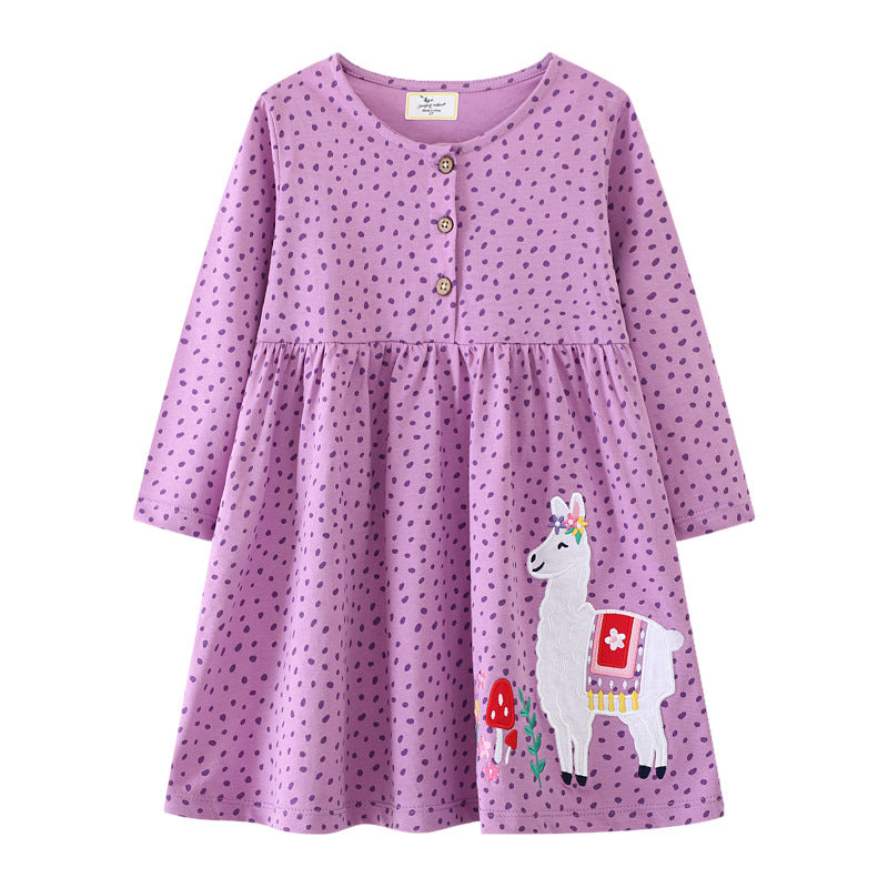 Girls casual dress with cute llama applique Mune Fashion