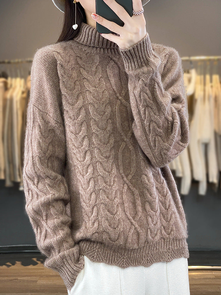 Women's Oversize Cable Knit Sweater with Mohair Look and Ribbed Cuffs Mune Fashion