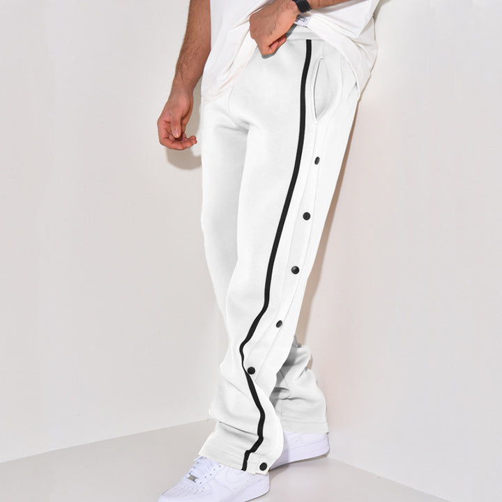 Men's Snap Track Pants with Side Contrast Stripe, Snap Button Placket and Elastic Waistband Mune Fashion