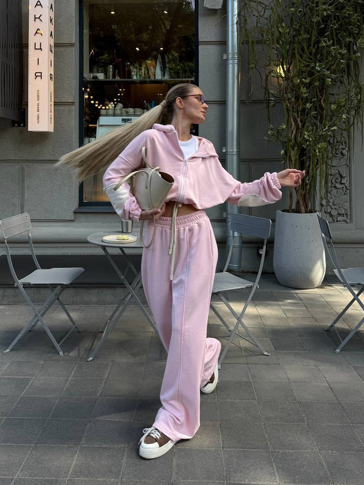 Women's wide high-cut jogging pants with visible crease and elastic waistband Mune Fashion