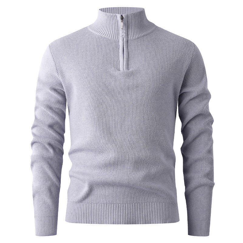 Men's nan Slim-Fit Half-Zip Knit Sweater made of Merino Cotton Blend with Reinforced Stand-up Collar Mune Fashion