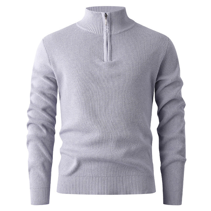 Men's nan Slim-Fit Half-Zip Knit Sweater made of Merino Cotton Blend with Reinforced Stand-up Collar Mune Fashion