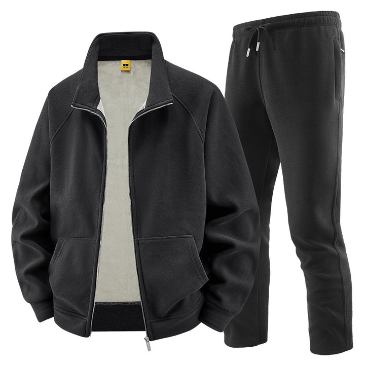 Men's Fleece Training Set with Stand-up Collar and Elastic Waistband Mune Fashion