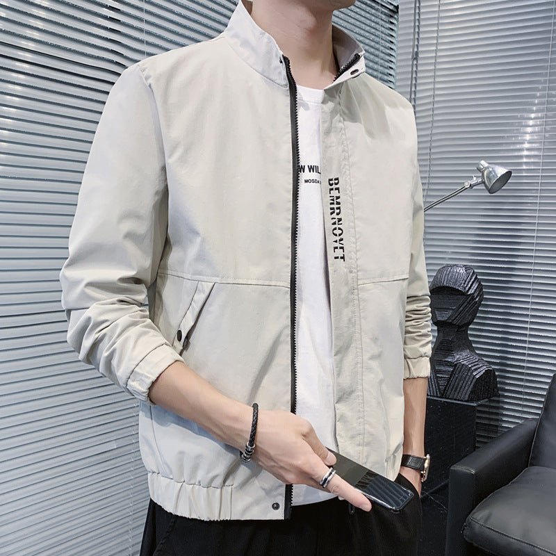 Men's Light Bomber Jacket with Stand-Up Collar, Elastic Hem and Flap Pockets Mune Fashion