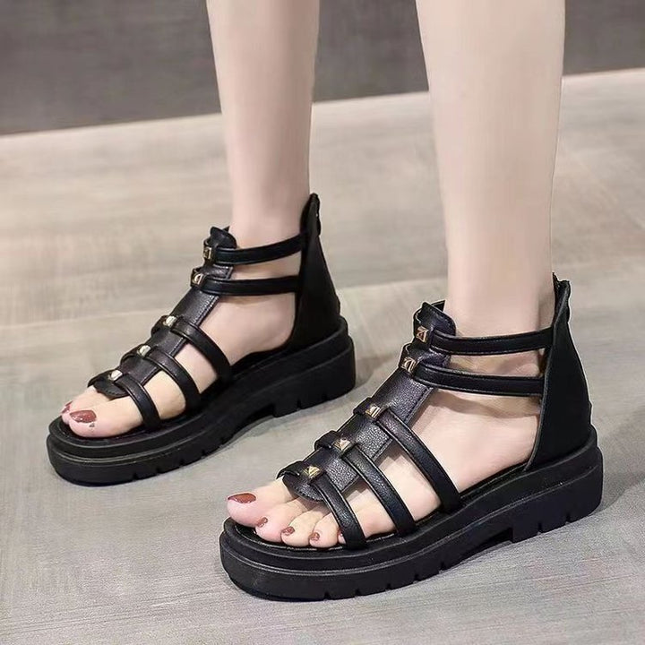 Women's nan gladiator platform sandals with padded comfort insole, profiled platform sole, and back zipper Mune Fashion