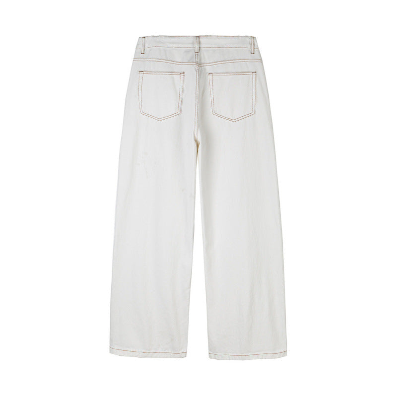 Women's Wide High-Waist Culotte Jeans with Visible Contrast Seams Mune Fashion