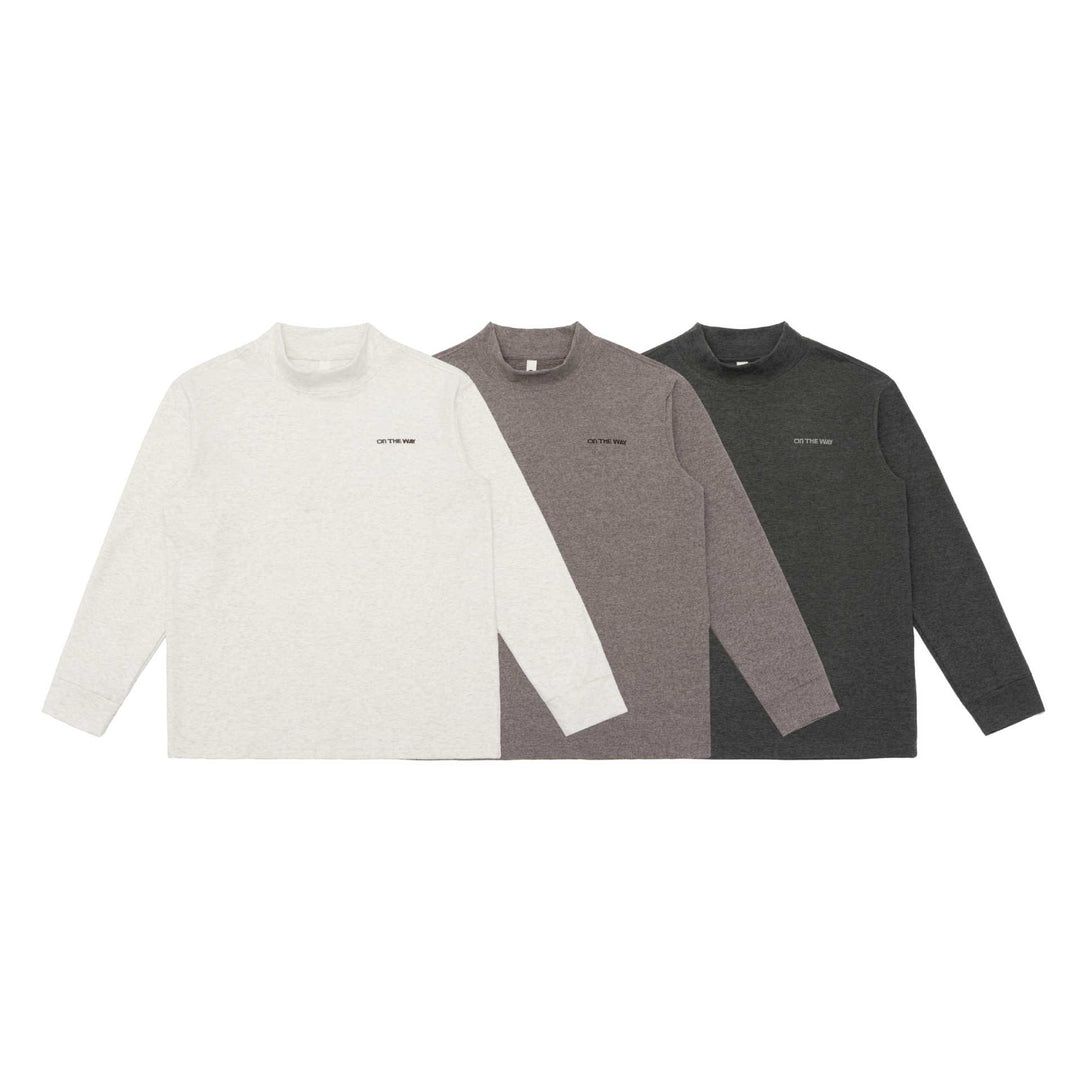 Unisex finely structured mock neck pullover made of cotton blend with subtle chest embroidery Mune Fashion