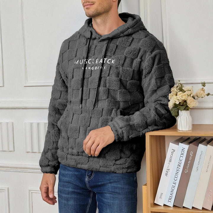 Men's fluffy Sherpa hoodie with square quilting pattern, kangaroo pocket and adjustable hood Mune Fashion