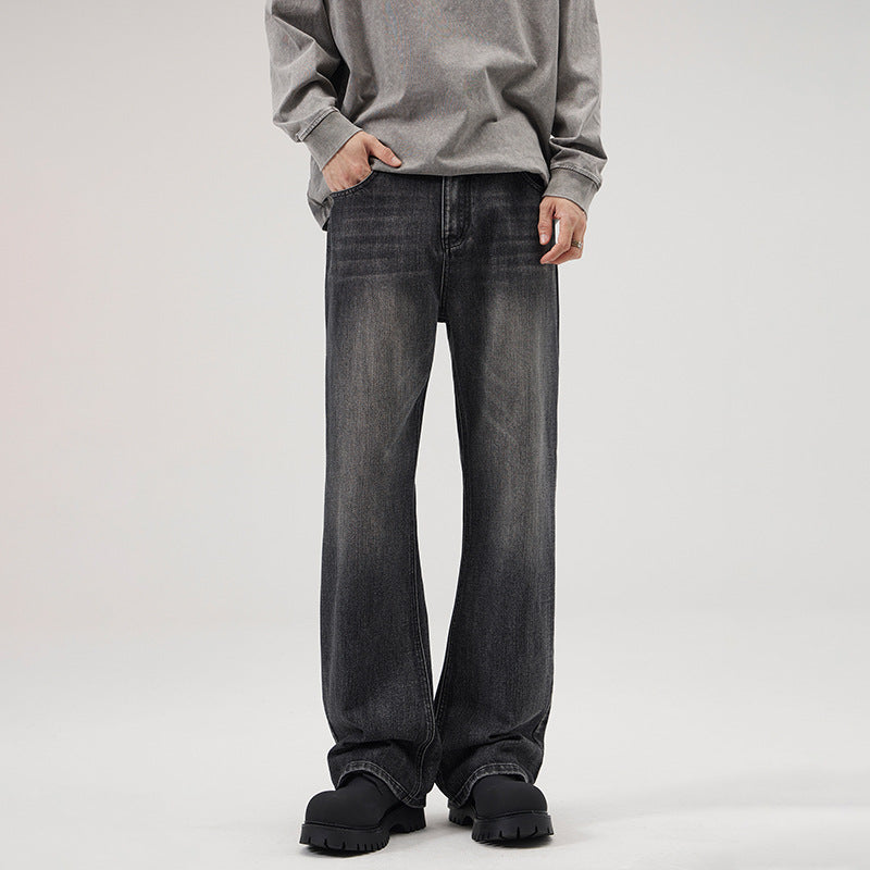 Men's Relaxed-Straight Denim Jeans with Extra Long Hem and Vintage Finish Mune Fashion