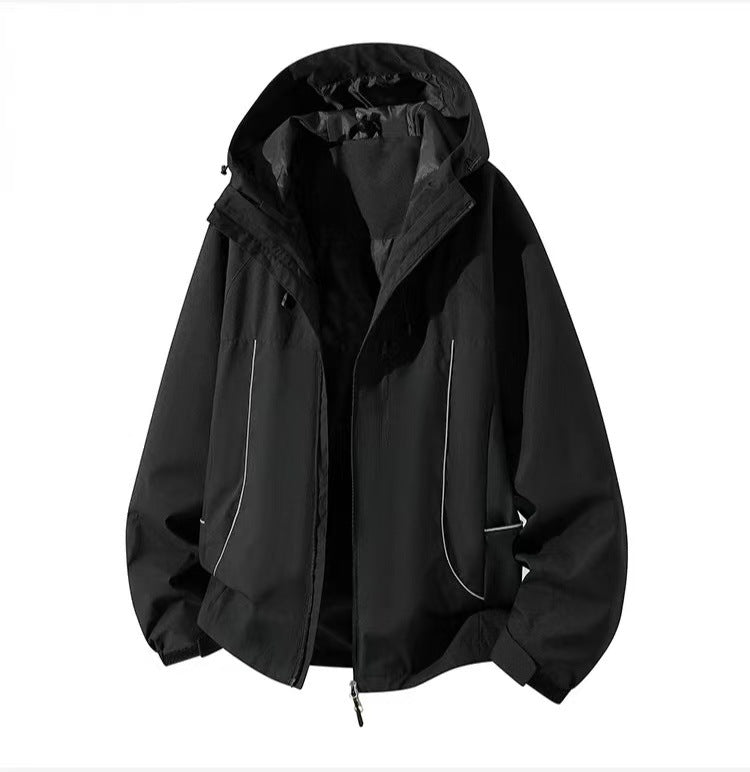 Men's Waterproof Hooded Softshell Jacket with Windproof Cut and Zipper Mune Fashion