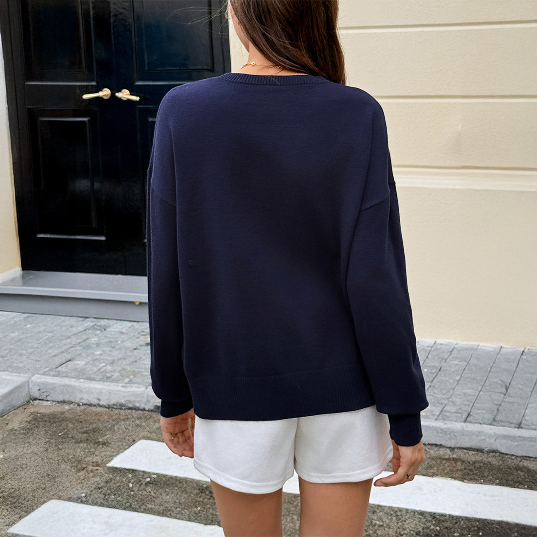 Women nan oversized knitted sweater with knitted teddy bear motif and ribbed cuffs Mune Fashion