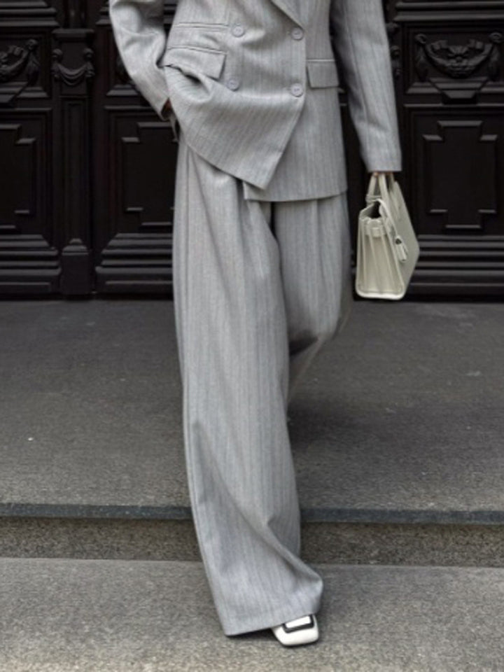 Women's Oversized Double-Breasted Blazer Set with Pinstripes and Wide Pleated Trousers Mune Fashion
