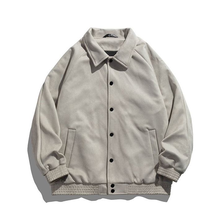 Unisex  oversized suede-effect bomber jacket with ribbed hem and snap front Mune Fashion