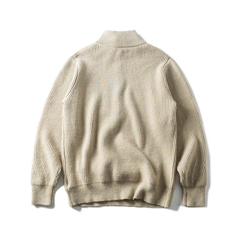 Unisex Coarse Knitted Half-Zip Sweater with Troyer Collar and Chest Pocket Mune Fashion